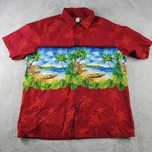 Blue Hawaii Red Black Short Sleeve Hawaiian Shirt  Sz XL and 2XL Floral Beach